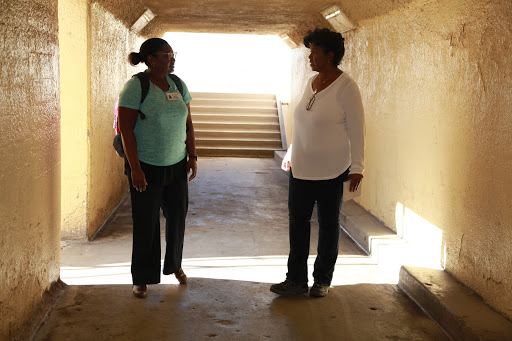 Figure 15.  Nancy Pierre-Paul, Family Nurse Practitioner, collaborates with case manager, Glanda, of The People Concern, during street rounds. Taken by Margaret Molloy.