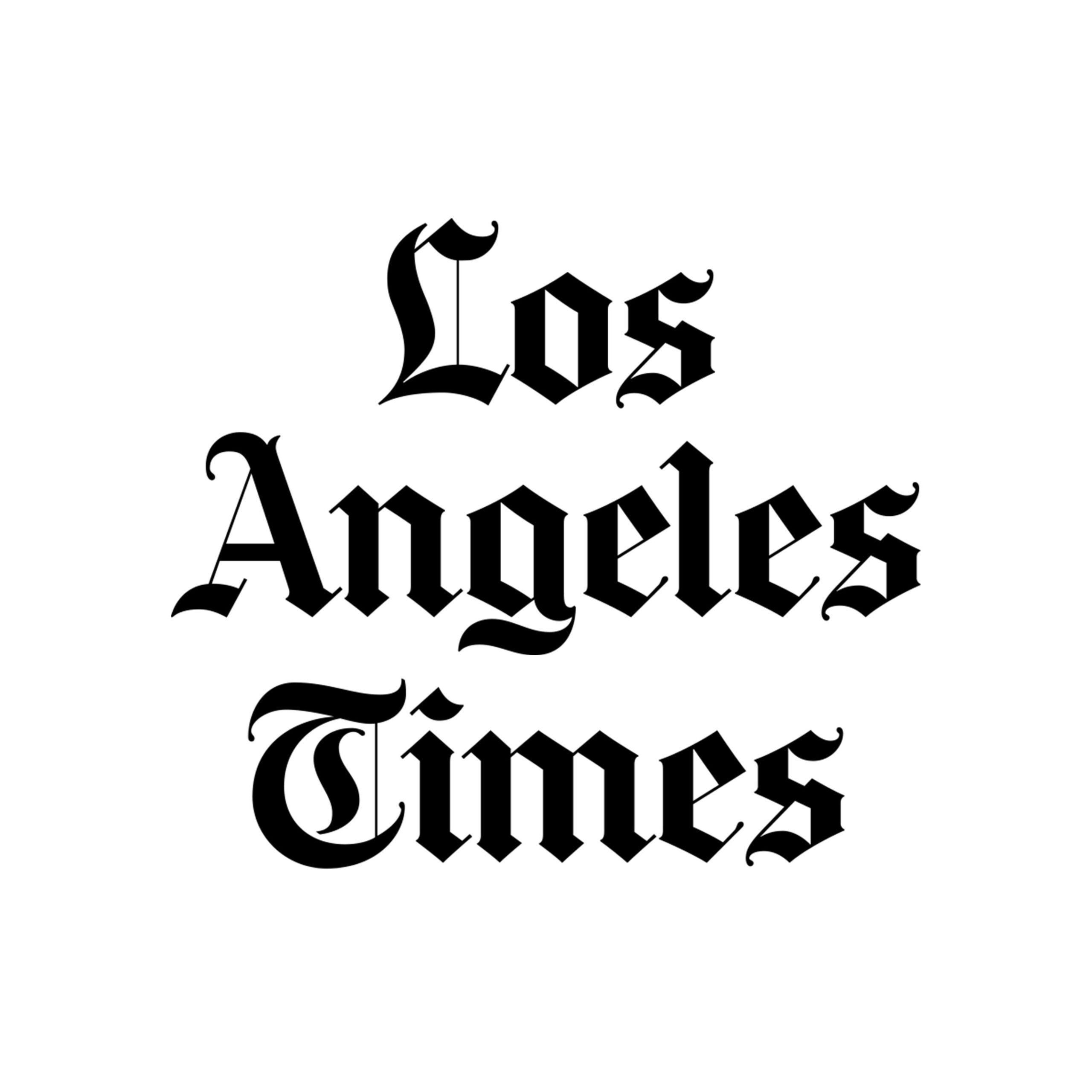 Blackletter text spelling Los Angeles Times on a white background, written in a bold, stylized gothic font commonly associated with newspaper mastheads. Blackletter text spelling Los Angeles Times on a white background, written in a bold, stylized gothic font commonly associated with newspaper mastheads.
