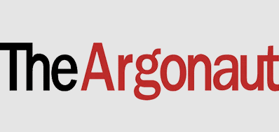 The Logo For The Argonaut With The In Black Text And Argonaut In Red Text On A Light Gray Background.